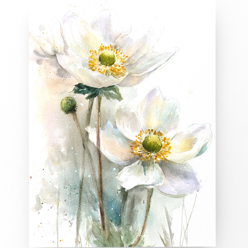 Watercolor Anemone Flowers Wall Art Illustration Print Poster Unframed - Picture 9 of 9
